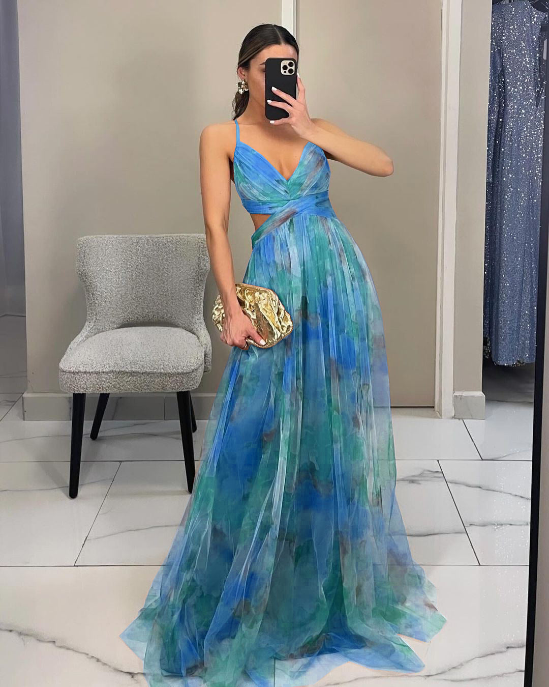 Mesh Printing Slip Dress Vacation Leisure Dresses