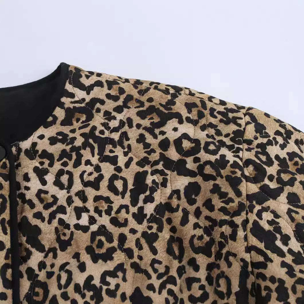 Women's Autumn Organza Leopard Print Round Neck Jackets
