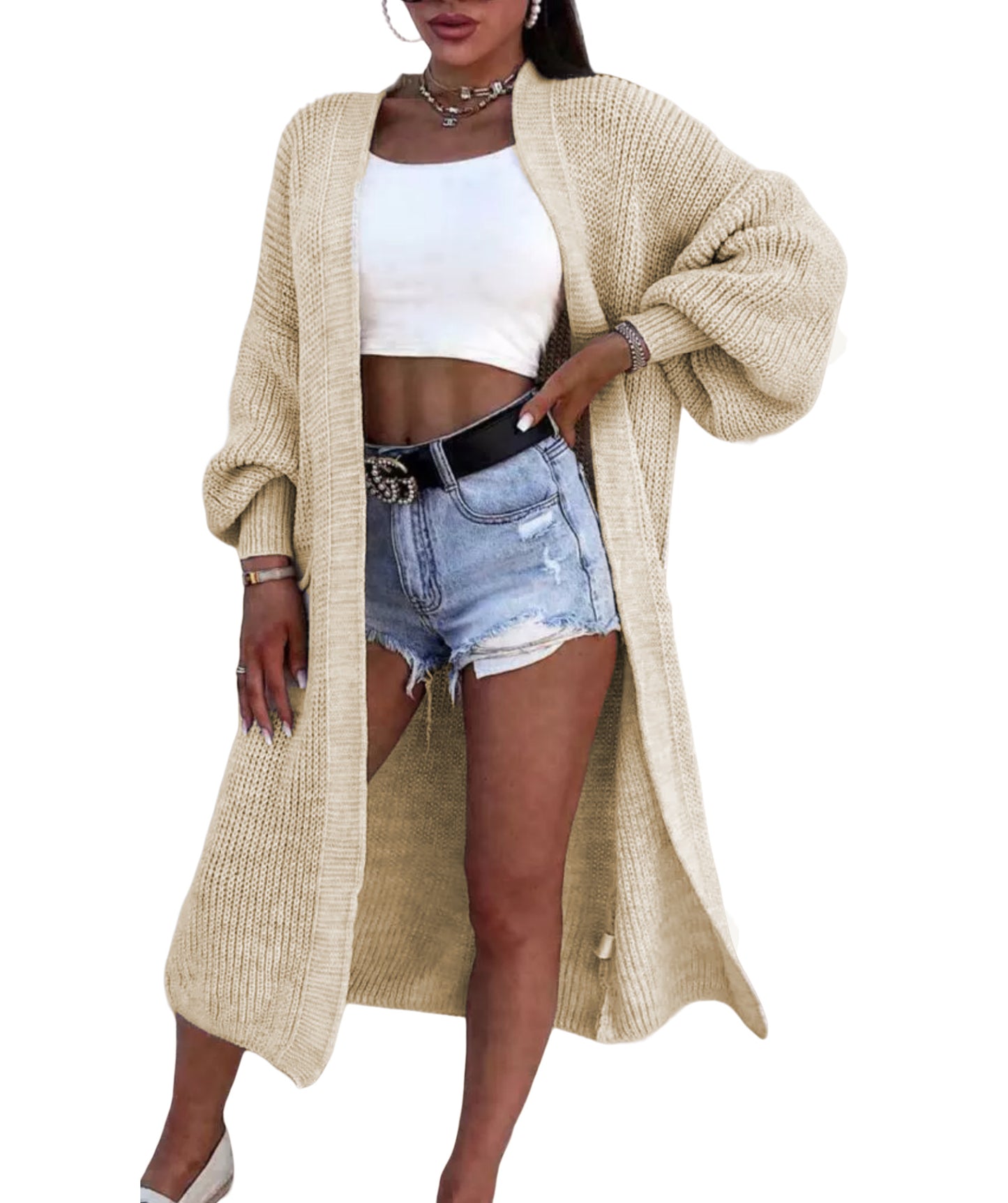 Women's Versatile Thick Needle Pocket Long Solid Knitwear