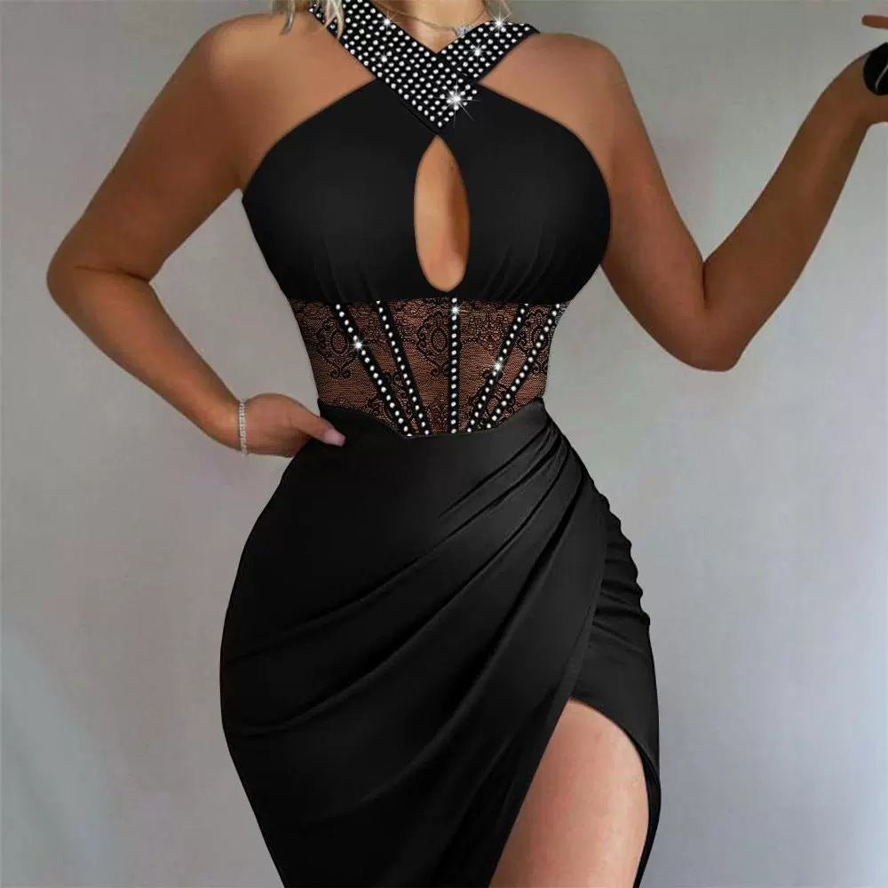 Women's Black Satin Stitching Lace Girdle Tight Pants