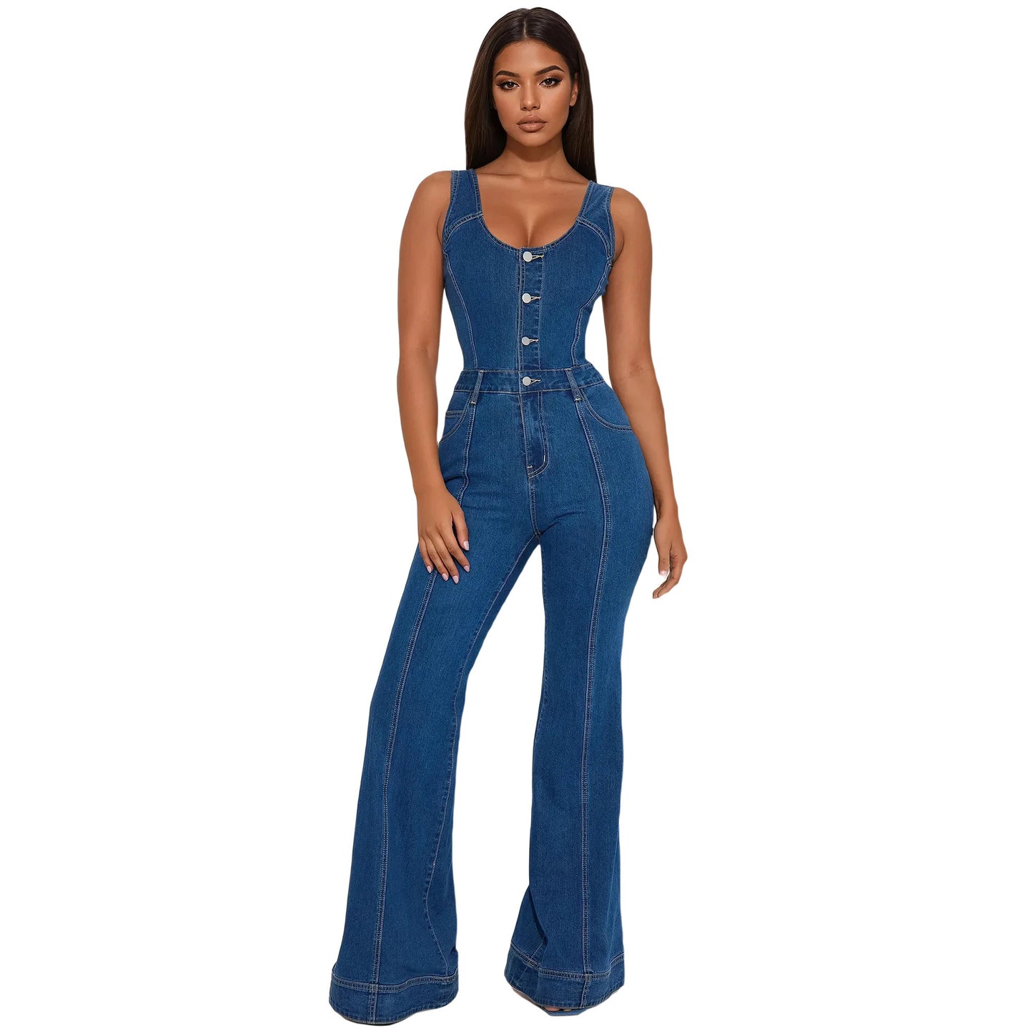 Women's Fashion Casual Sexy Strap Denim Bell-bottom Suits