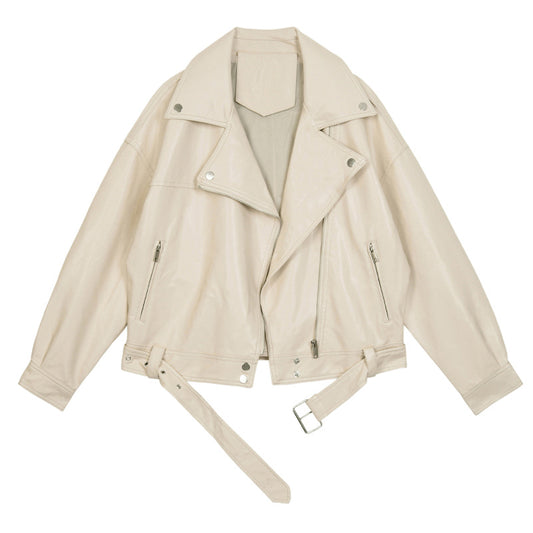 Women's Motorcycle Collar Leather Fashion Loose Jackets