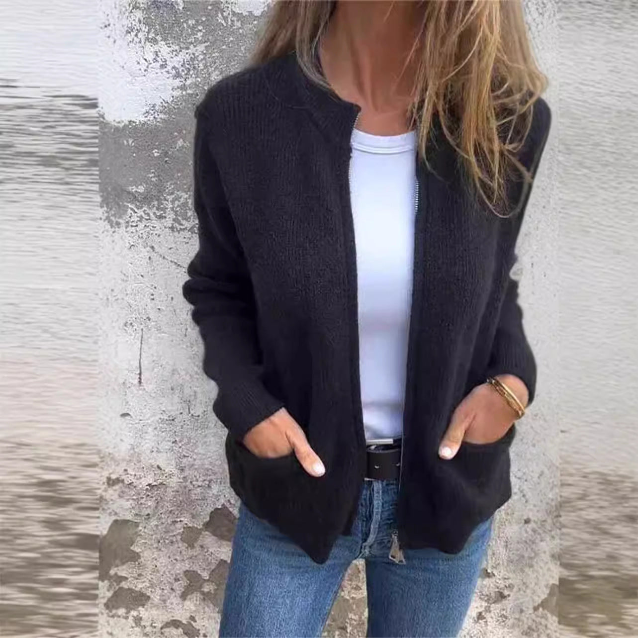 Women's Casual Fashion Solid Color Pocket Jackets