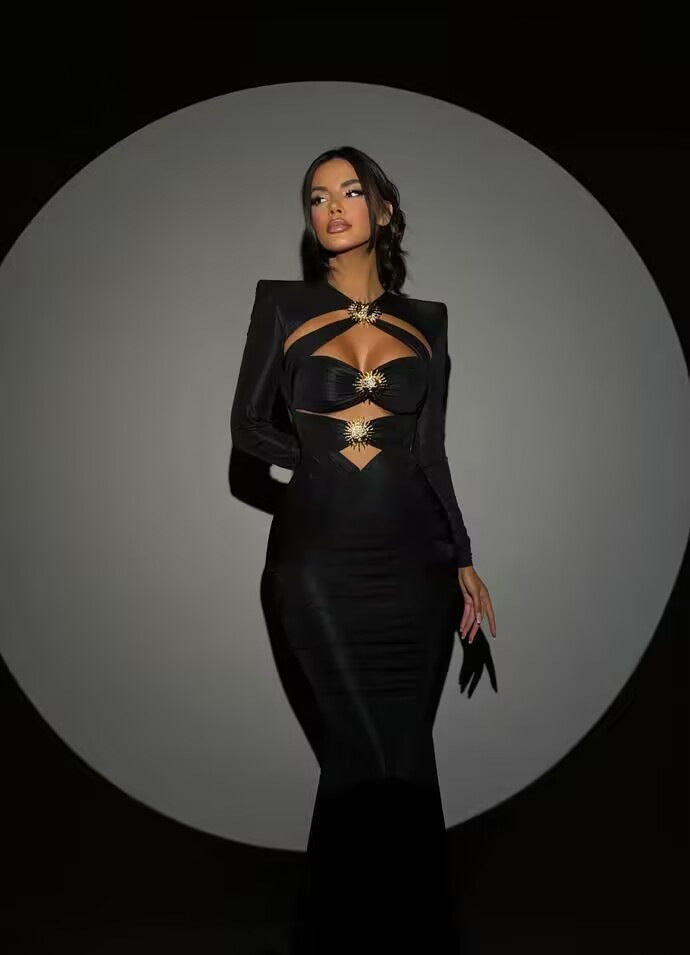 Women's Autumn Long Sleeve Black Dress Party Dresses