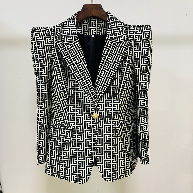 Personality Profile Shrug Geometric Pattern Jacquard Blazers