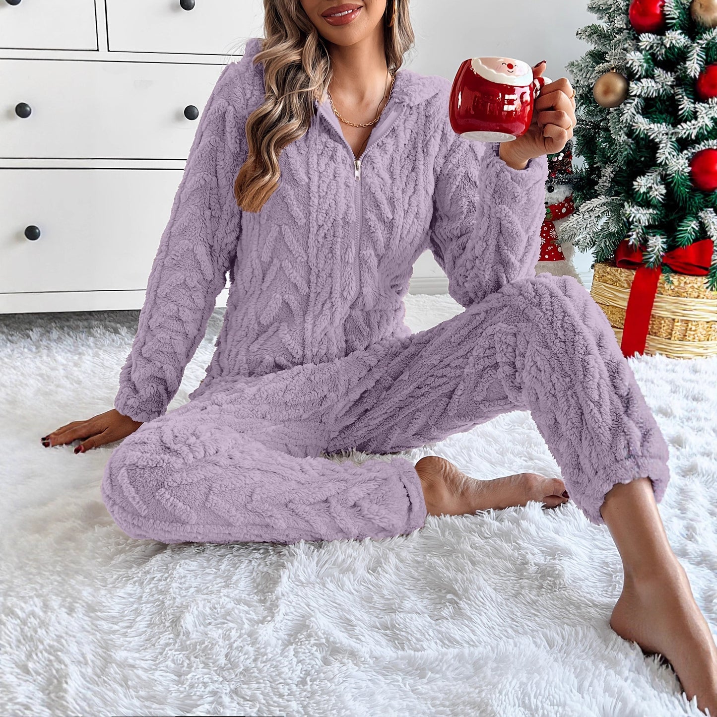 Women's Christmas One-piece Pajamas Warm Furry Comfortable Jumpsuits