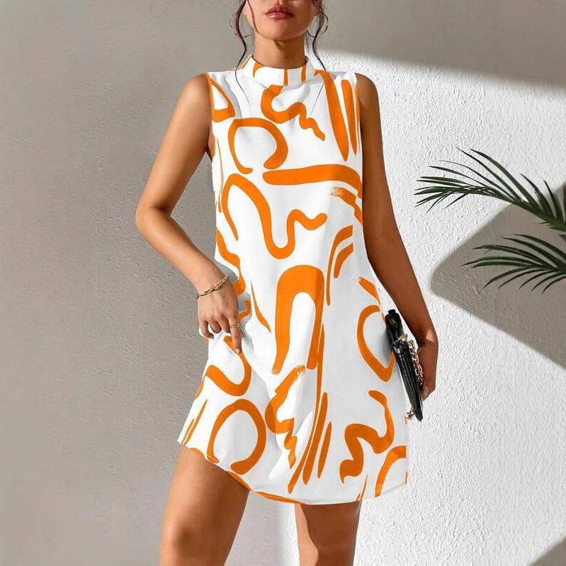 Women's Summer Printed Stand Collar Dress Dresses