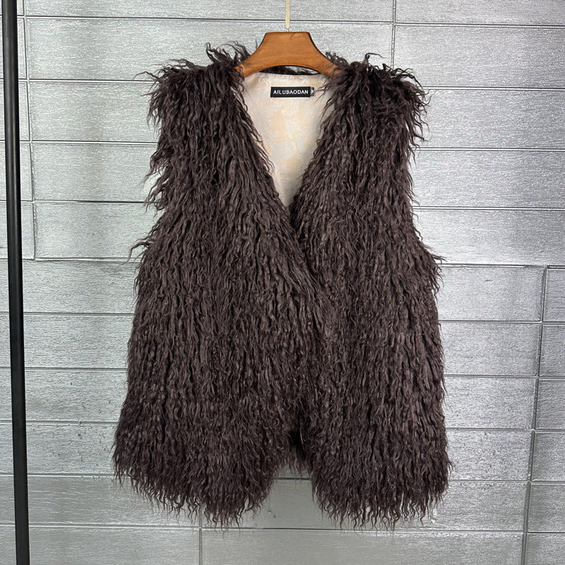 Women's Winter Mid-length Imitated Tibet Sheep Fur Coats