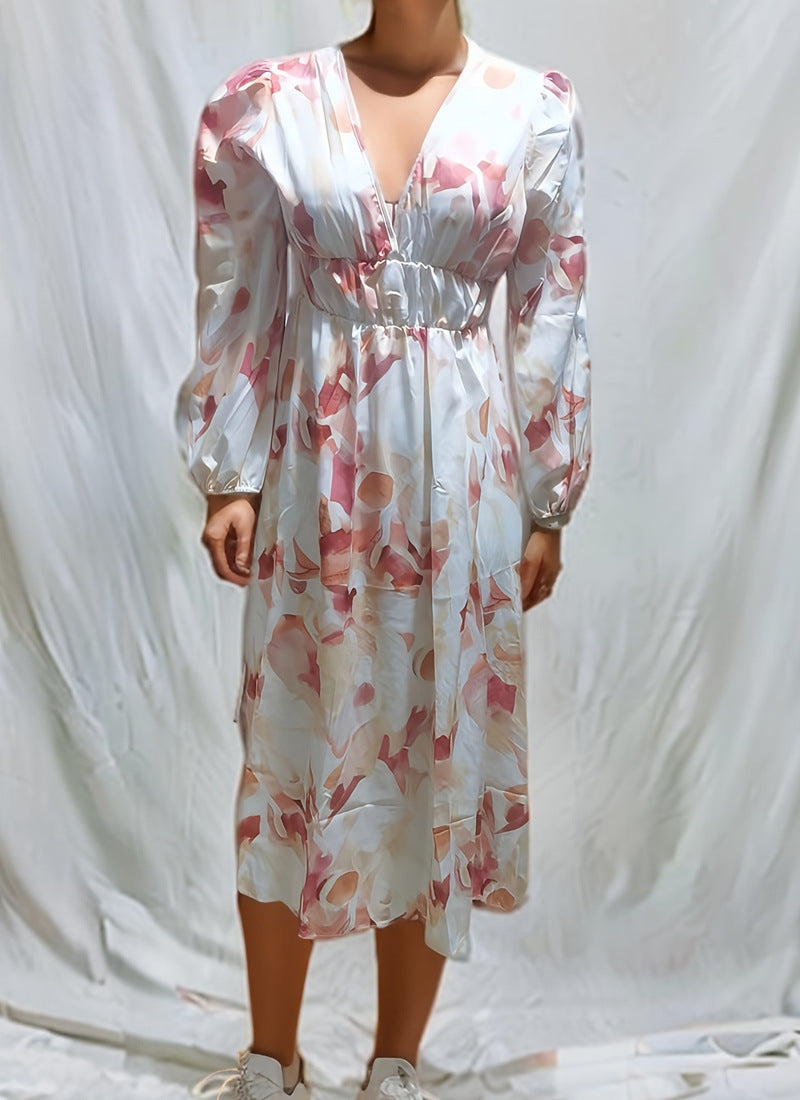 Women's Bohemian Style Deep V Printed High Waist Dresses