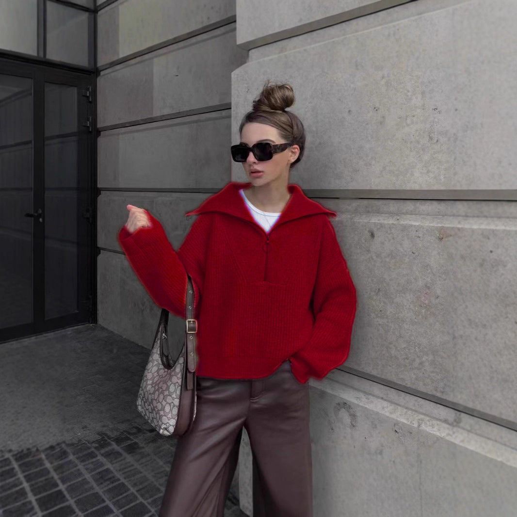 Women's Russian Half Zip Knit Casual Sweaters