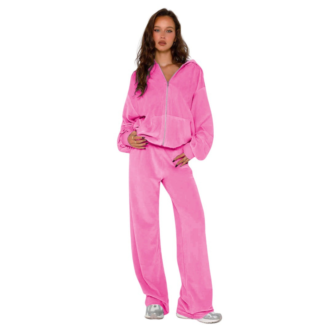 Women's Fashion Imported Veet Hoodie Two-piece Set Suits