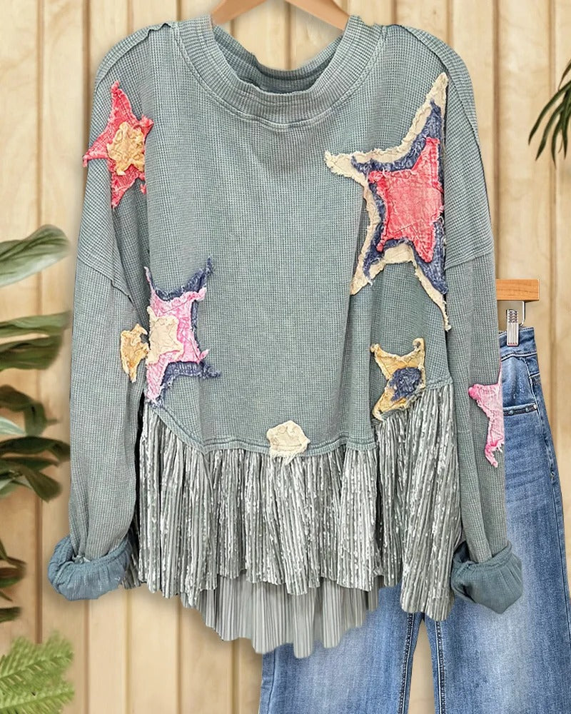 Retro Affixed Cloth Embroidered Autumn Loose Sweaters