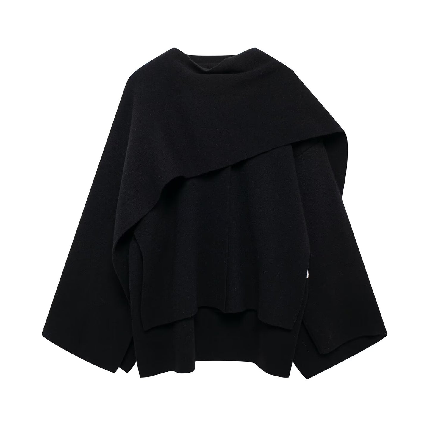 Women's Asymmetric Short-sleeved Scarf Knitted Overcoat Fashionable Knitwear