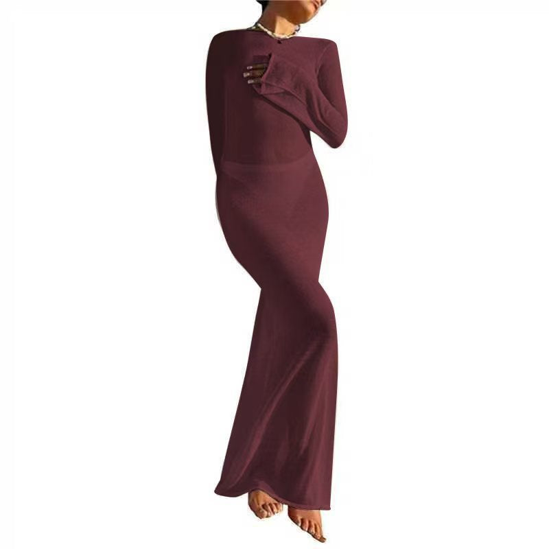 Round Neck Beach Sun Protection Long Dresses