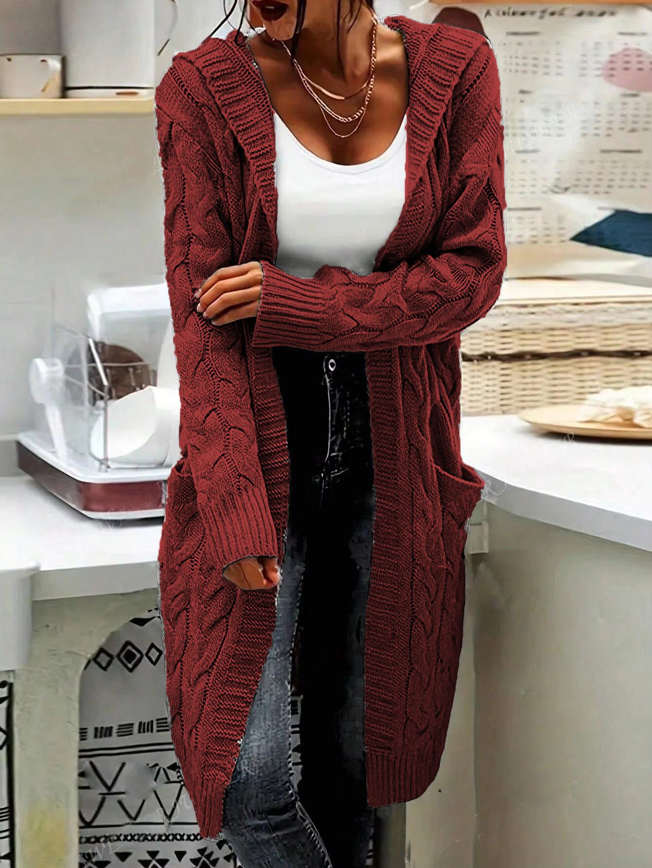 Women's Stylish Charming Hooded Pocket Twist Knitwear