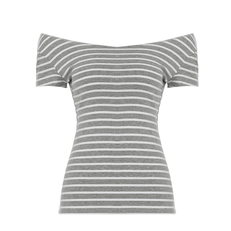 Women's Distressed Striped Long-sleeved T-shirt For Spring Blouses