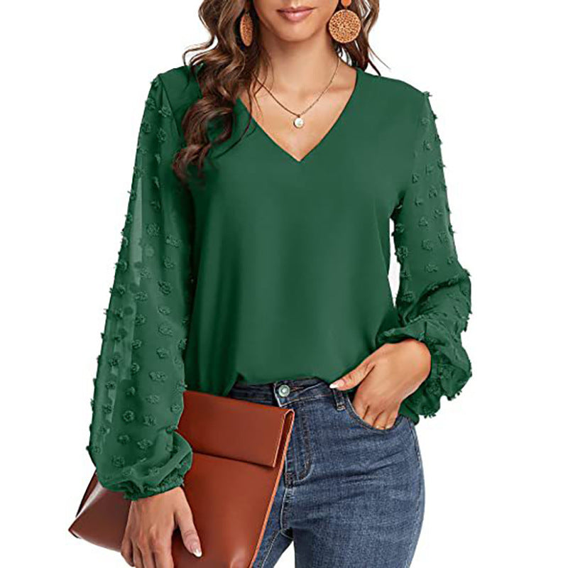 Women's Chiffon Shirt Stitching Big Fur Ball Blouses