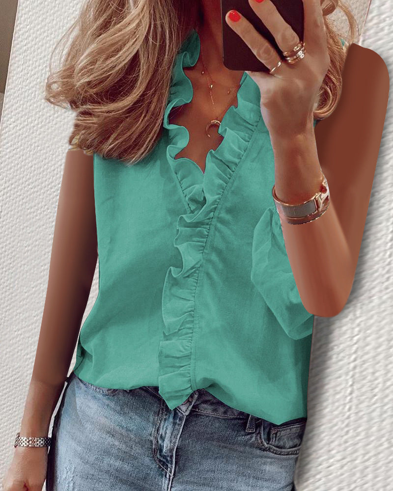Women's Long Sleeve Pure Color Ruffles Shirt Blouses