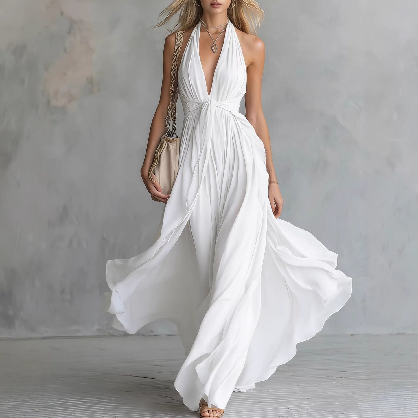 Halter Slimming Bohemian Vacation Style Large Dress
