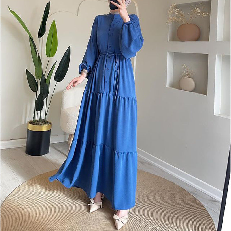 Women's Long Sleeve Single-breasted High Waist Stitching Dresses