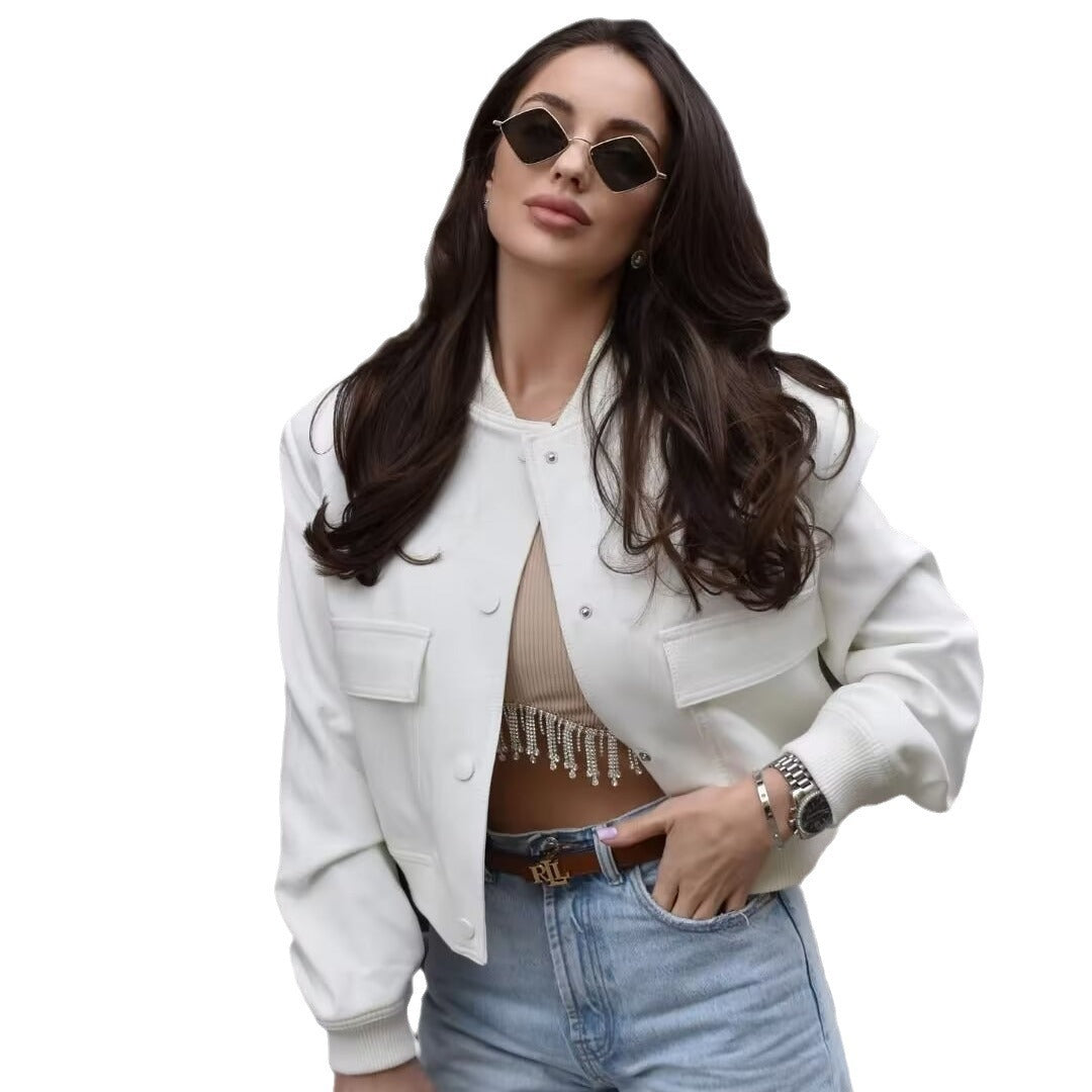 Women's Color Stand Collar Large Pocket Coats
