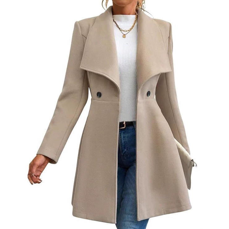 Women's Fit Long Fashion Lapel Woolen With Coats