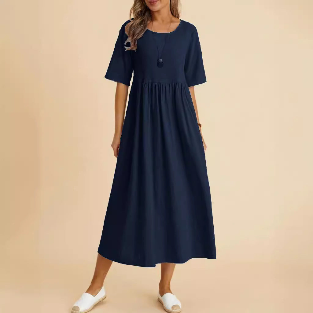 Women's Large Loose Cotton Linen Half Sleeve Dresses