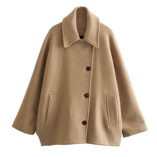 Women's Minority Woolen Fashion Polo Collar Blended Coats