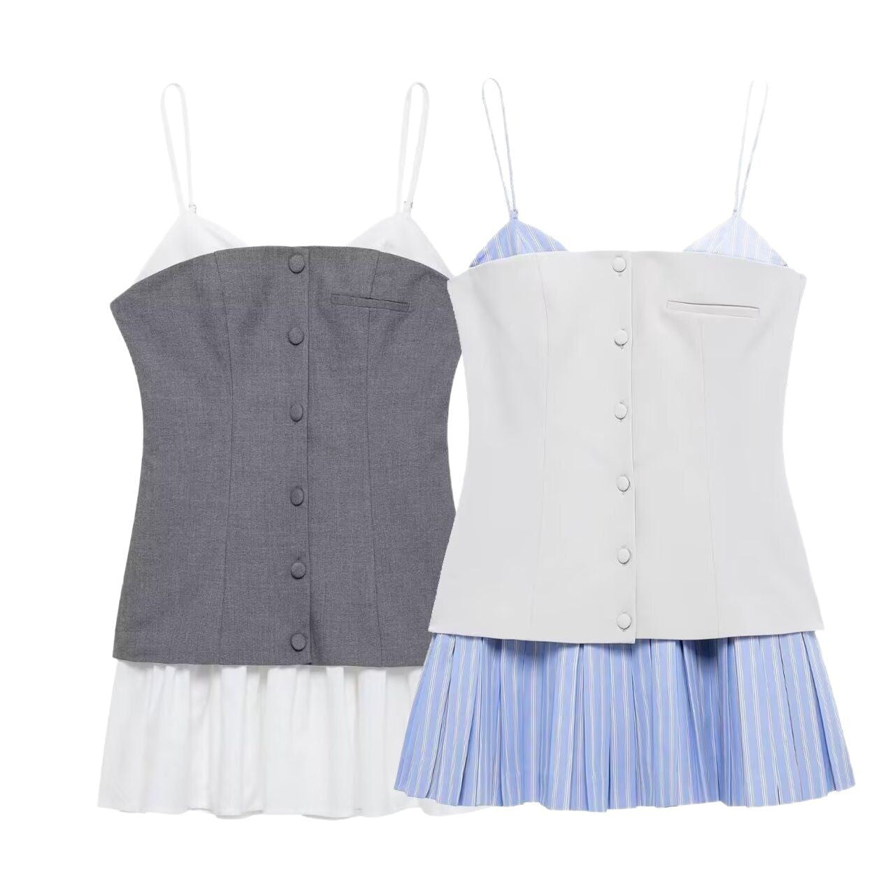 Women's Spring Fashion Sexy Poplin Splicing Sling Dresses