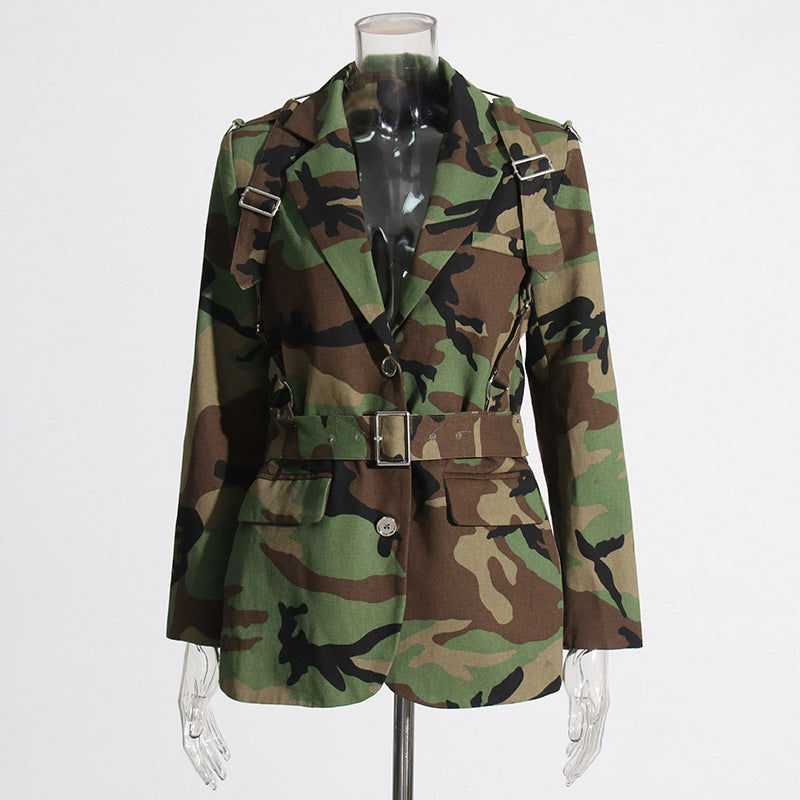 Women's Fashionable Personalized Camouflage Niche Design Printed Blazers