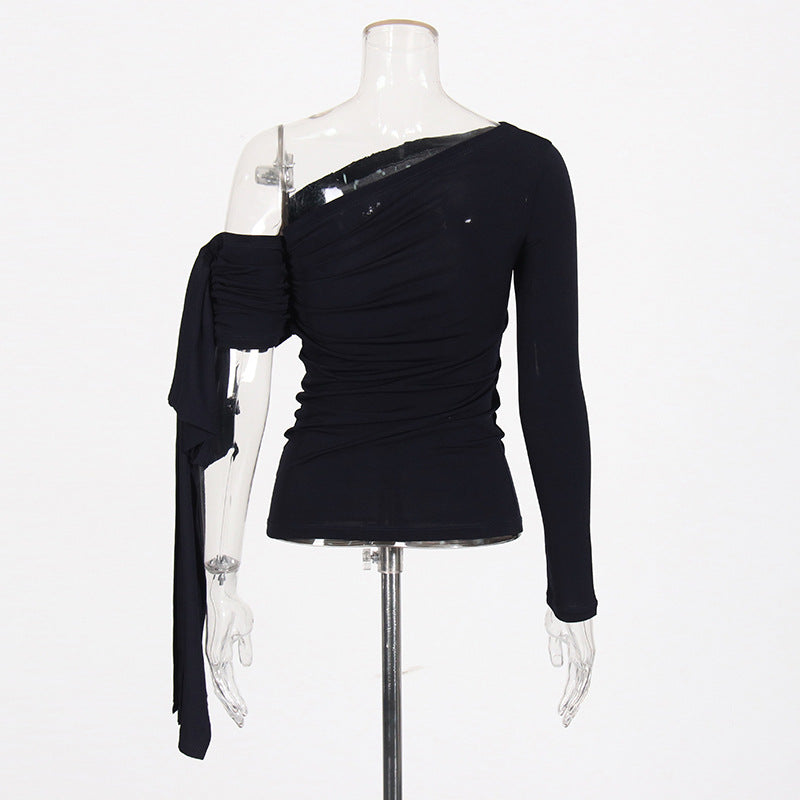 Women's Autumn French Minority Diagonal Collar Asymmetric Blouses