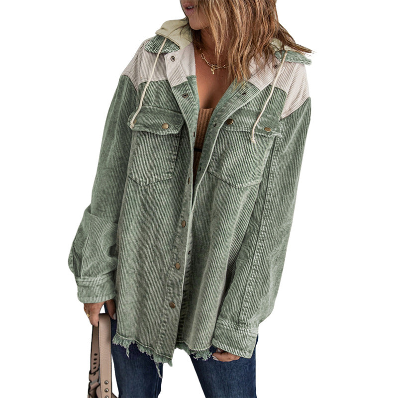 Women's Hooded For Color Contrast Patchwork Single-breasted Jackets