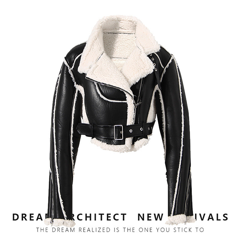 Women's Locomotive Style Personality Handsome Leather Fur Jackets