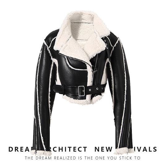 Women's Locomotive Style Personality Handsome Leather Fur Jackets