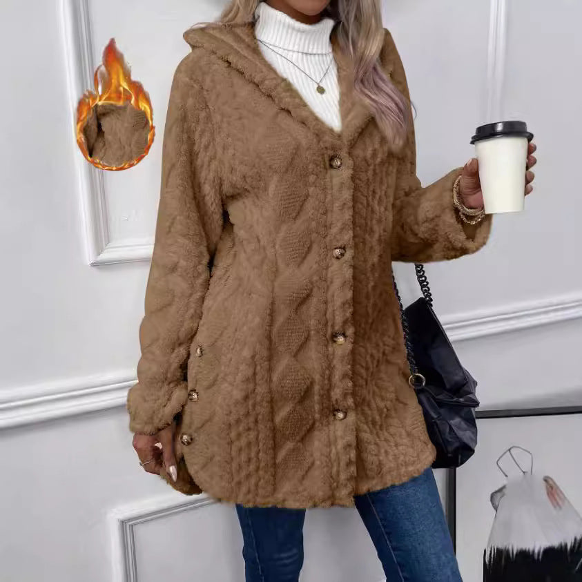 Women's Warm Fashion Diamond Plush Hooded Coats