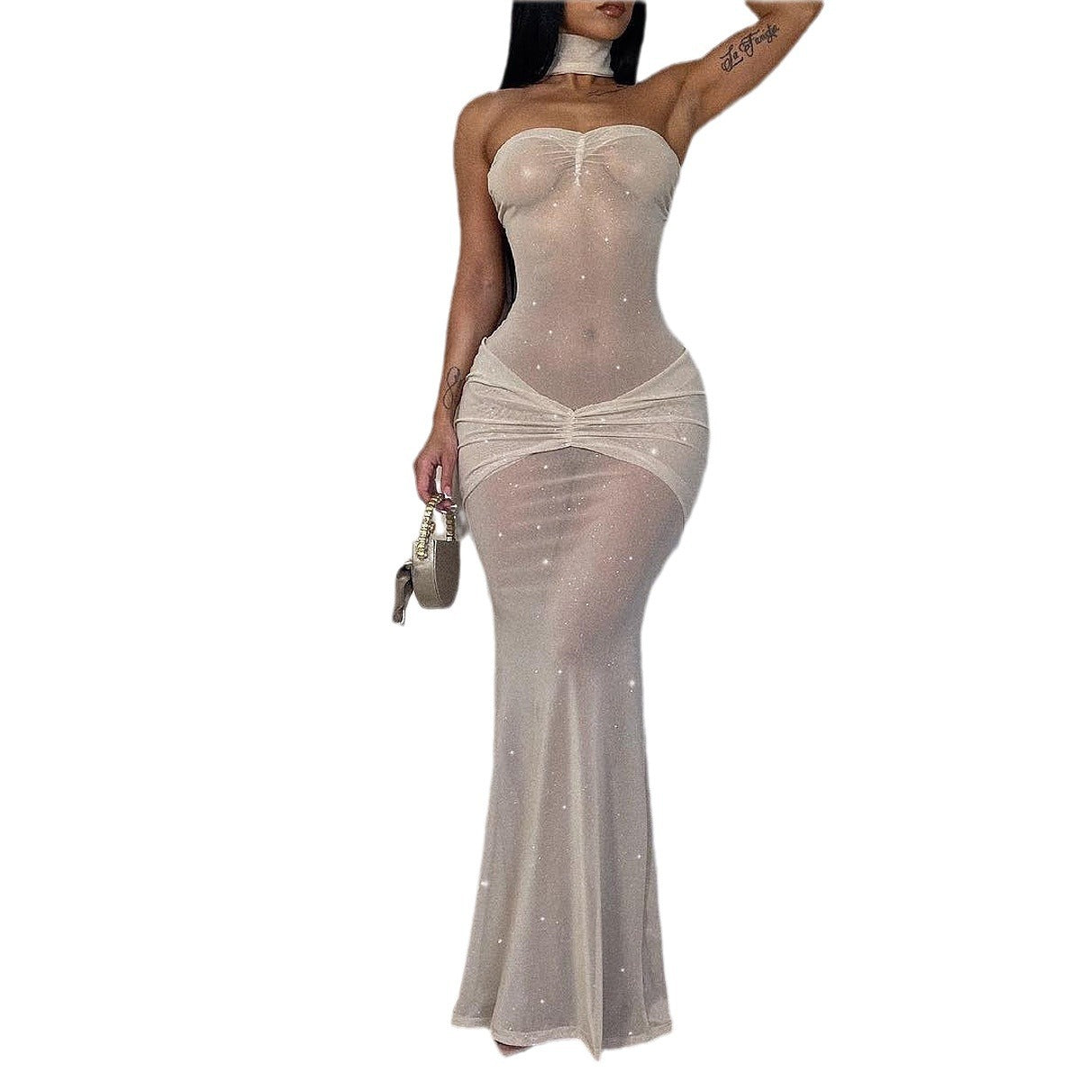 Women's Style Slightly Transparent Tube Sequins Slim Dresses