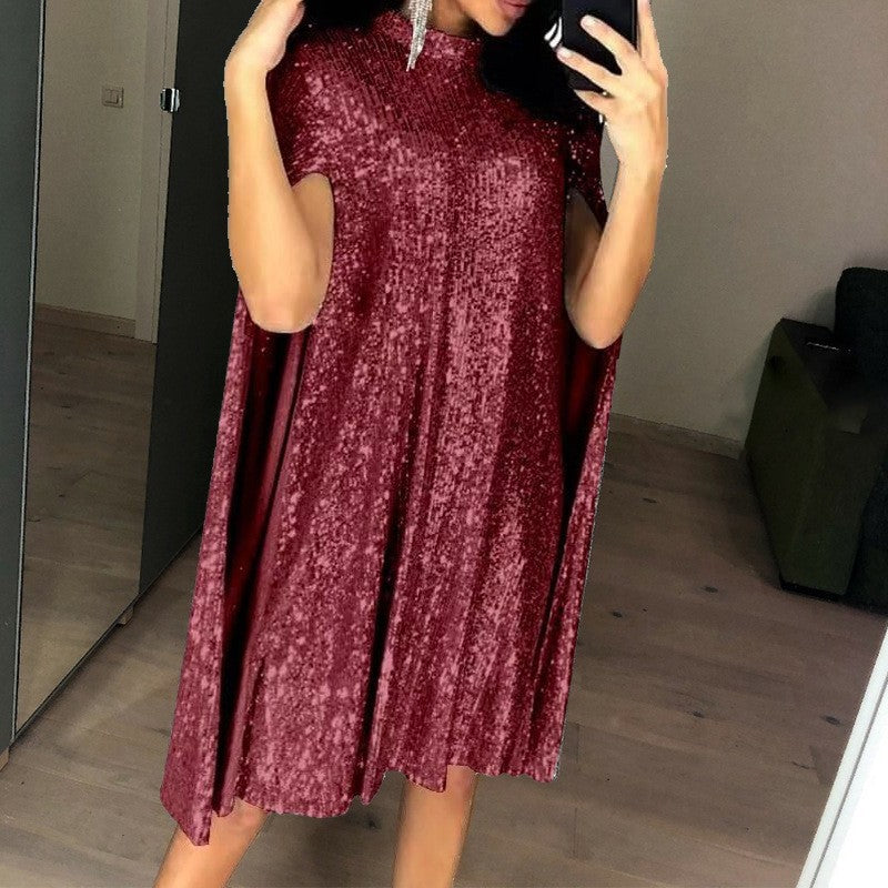 Women's Spring Small Stand Collar Sequins Dress Dresses