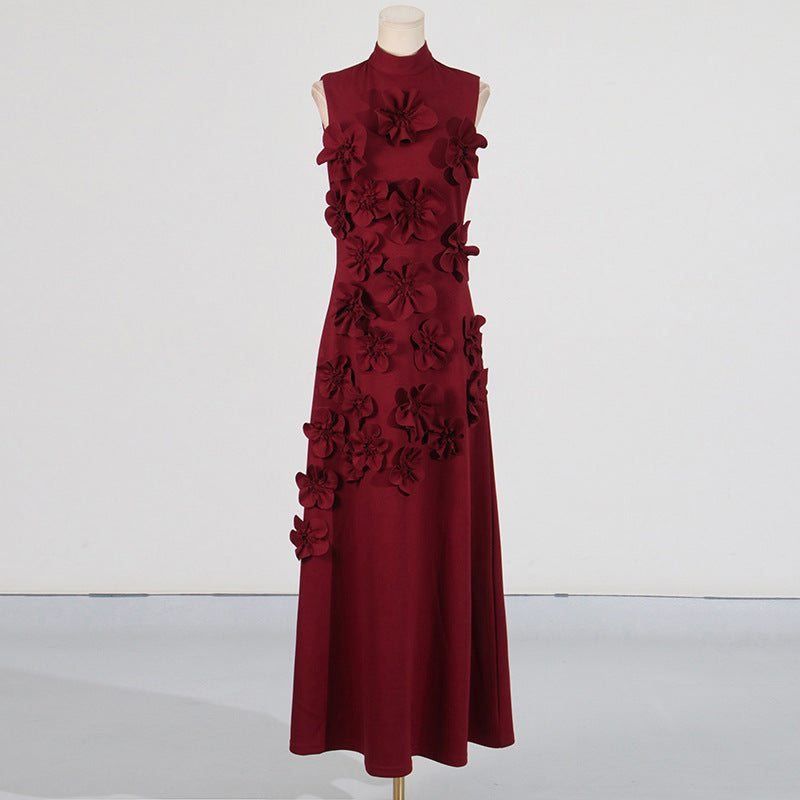 Stitching Dress Autumn High-grade Vacation Style Stand Collar Sleeveless Dresses