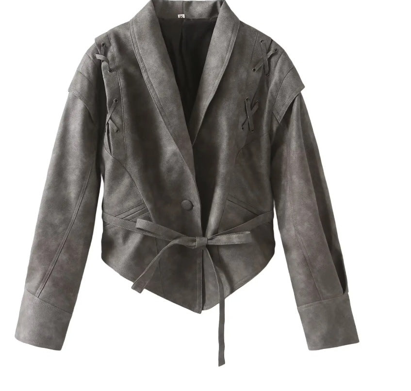 Women's Retro Imitation Leather Quality Soft Sheepskin Jackets