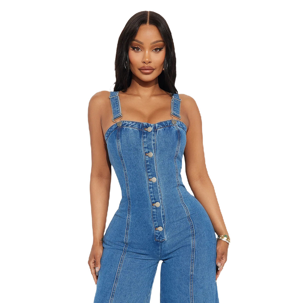 Women's Fashion Casual Sexy Suspender Denim Wide Jumpsuits