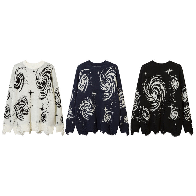 Men's Vintage Crumpled Vortex Line Female Loose Sweaters