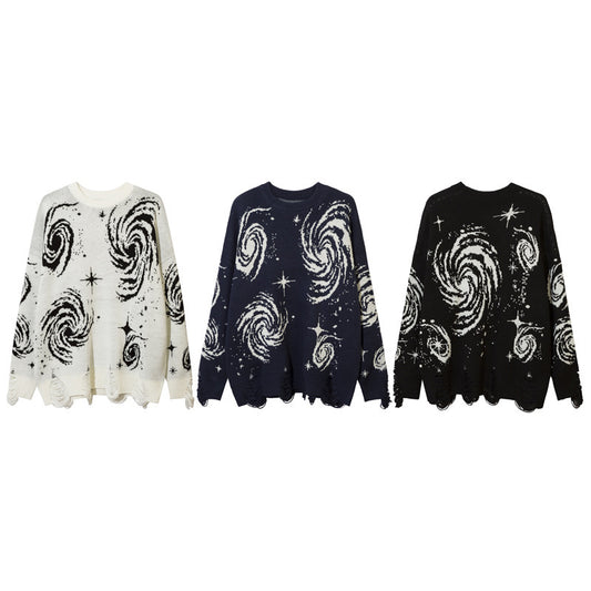 Men's Vintage Crumpled Vortex Line Female Loose Sweaters