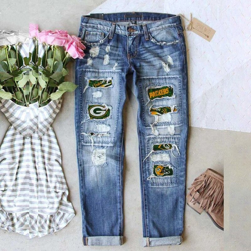 Women's Ripped Print Street Contrast Color Straight Jeans