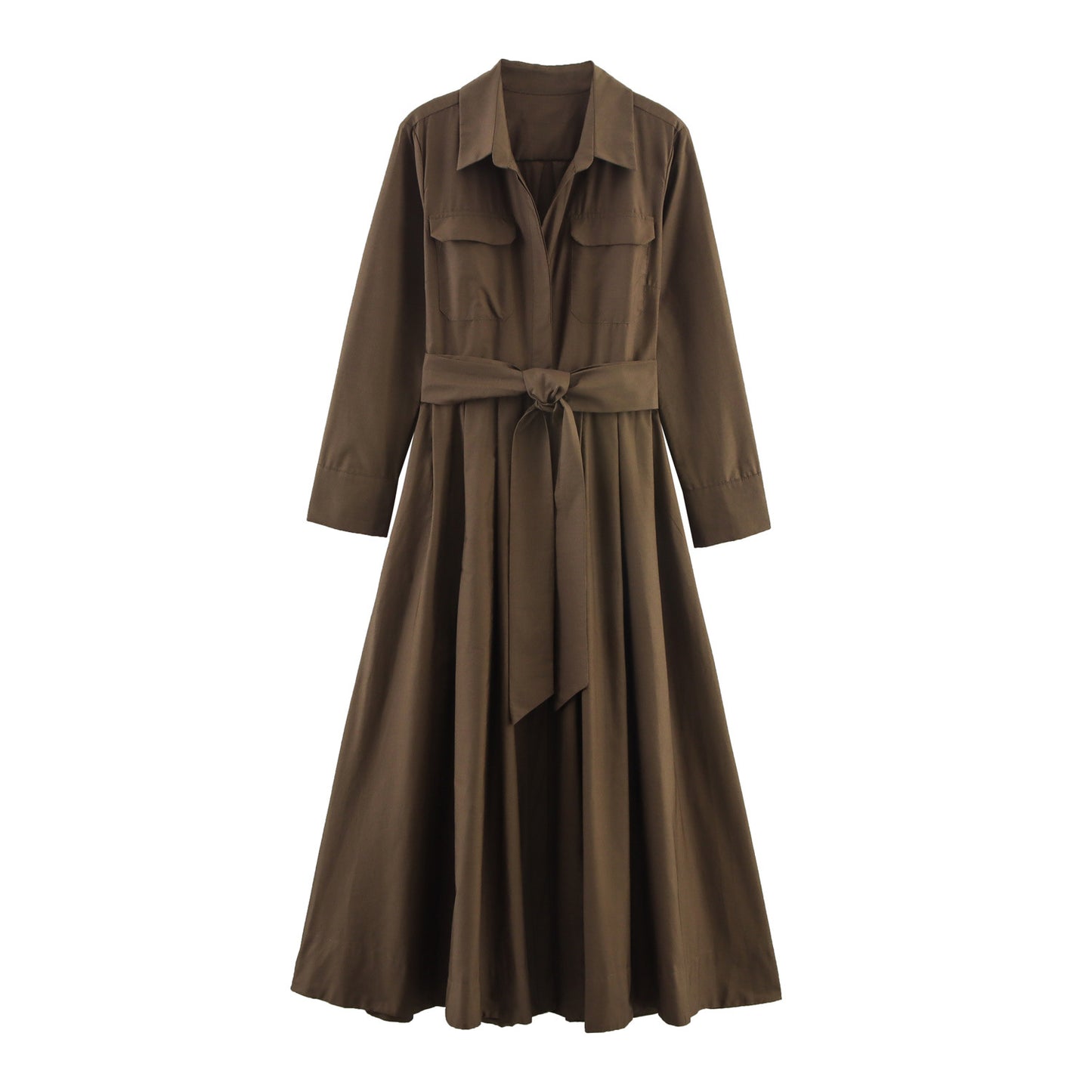 Women's Autumn Lapel Long Sleeve Pocket Shirt Dresses