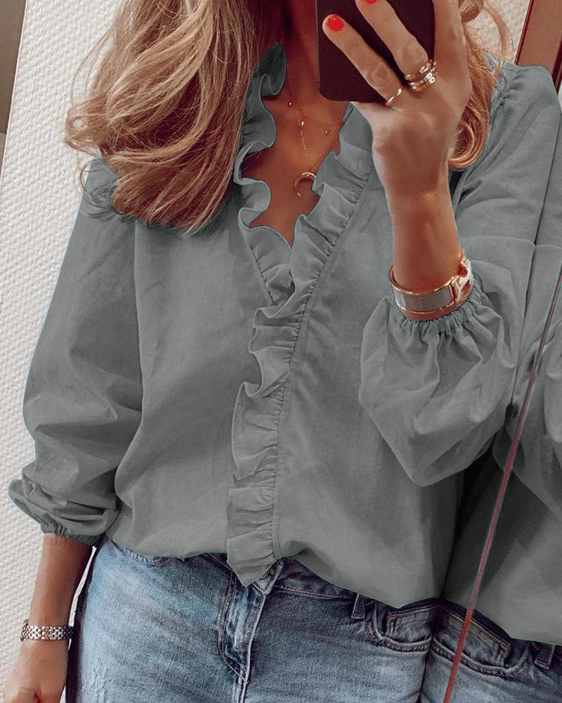 Women's Classy Comfortable Long Sleeve Ruffle Blouses