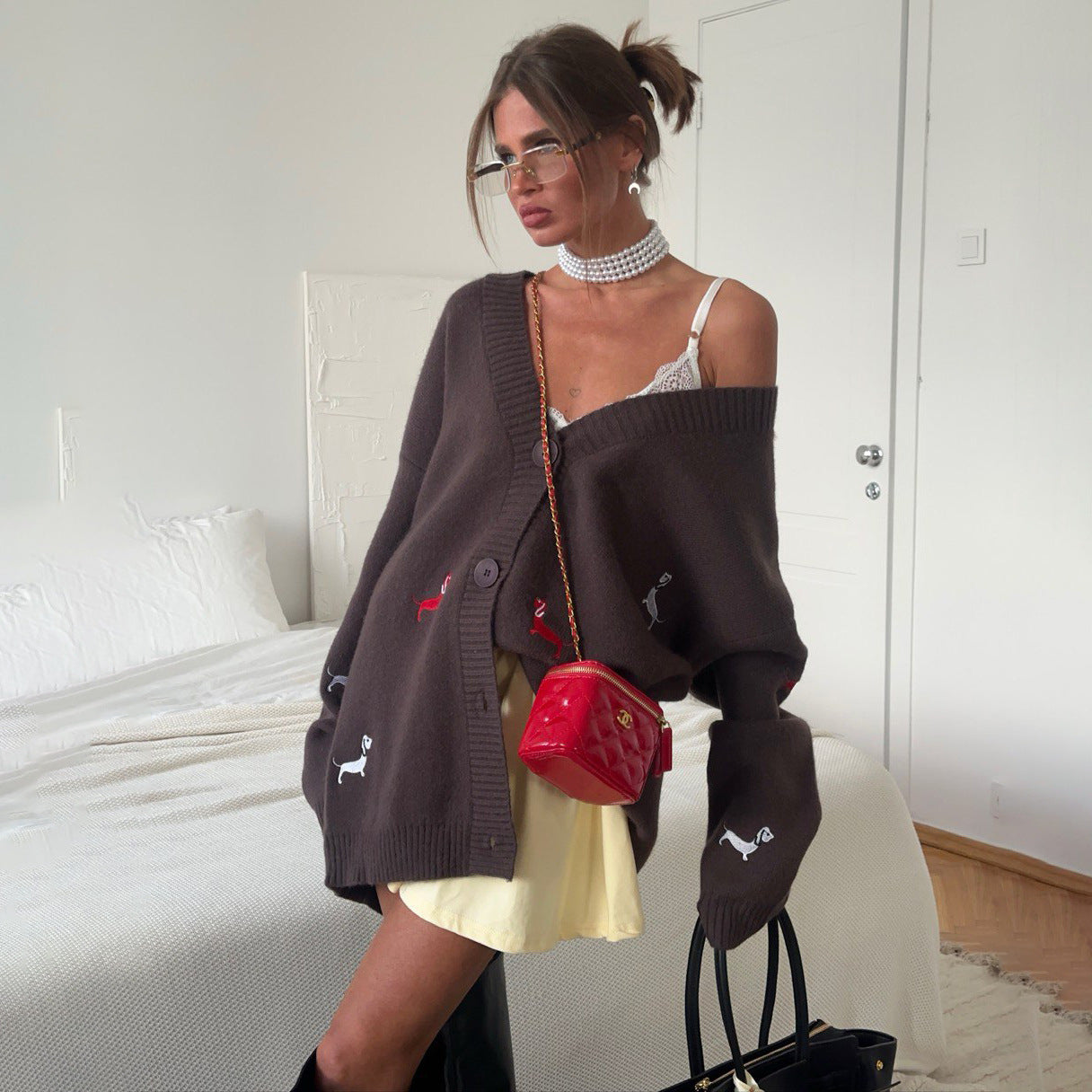 Women's Autumn Sausage Dog Embroidered Loose Long Sweaters