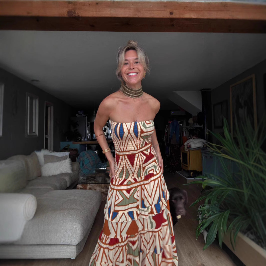 Women's Summer Retro Bohemian Printing Slip Dress Dresses