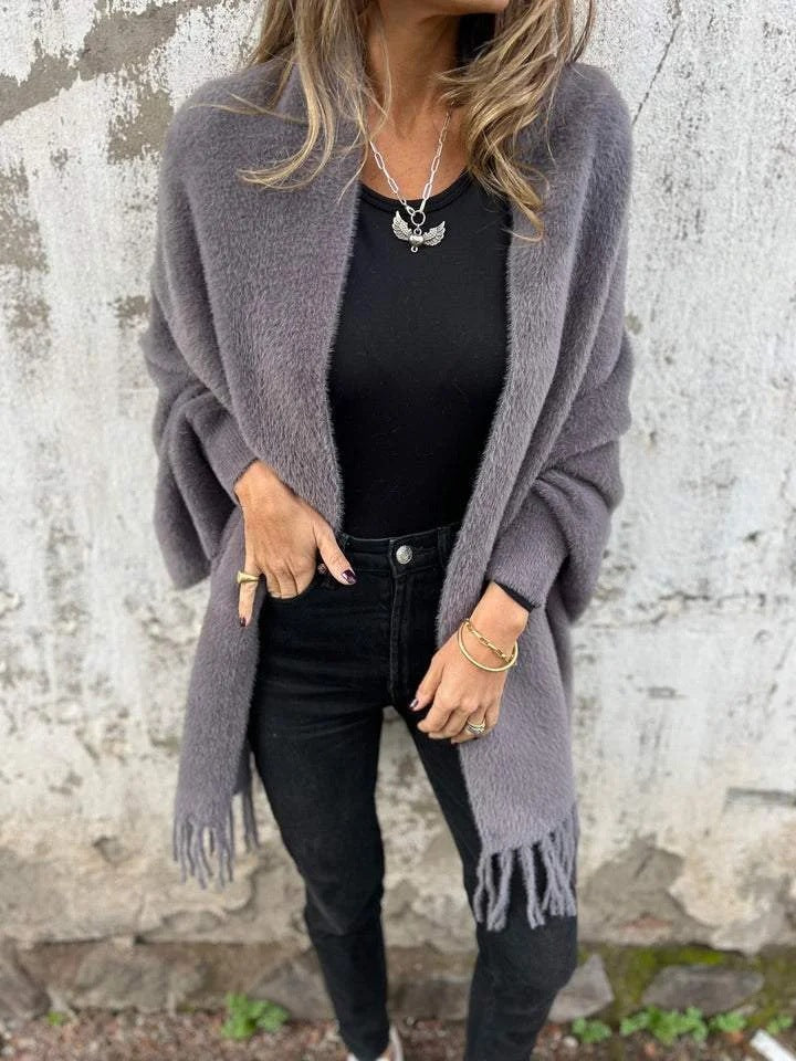 Women's Unique Knitted Plush Tassel Inverness Knitwear