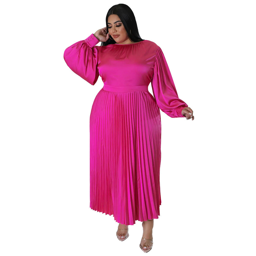 Women's Versatile Pleated Long Dress Sleeve Dresses