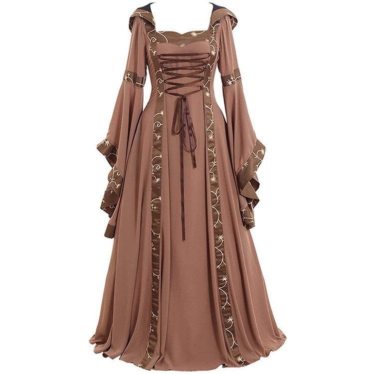 Square Collar Solid Color Thin Lace Bell Sleeve Dresses
